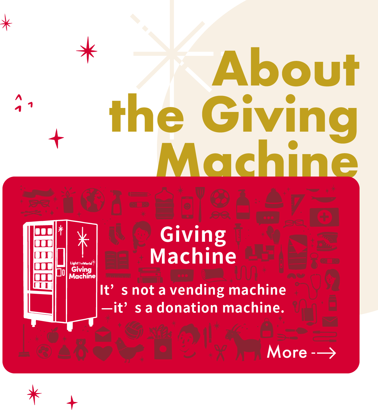 About the Giving Machine
Giving Machine It’s not a vending machine—it’s a donation machine.

